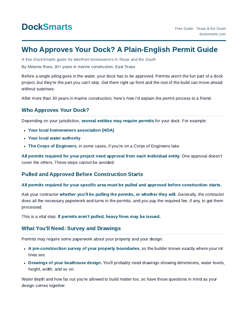 First page of the guide Who Approves Your Dock?